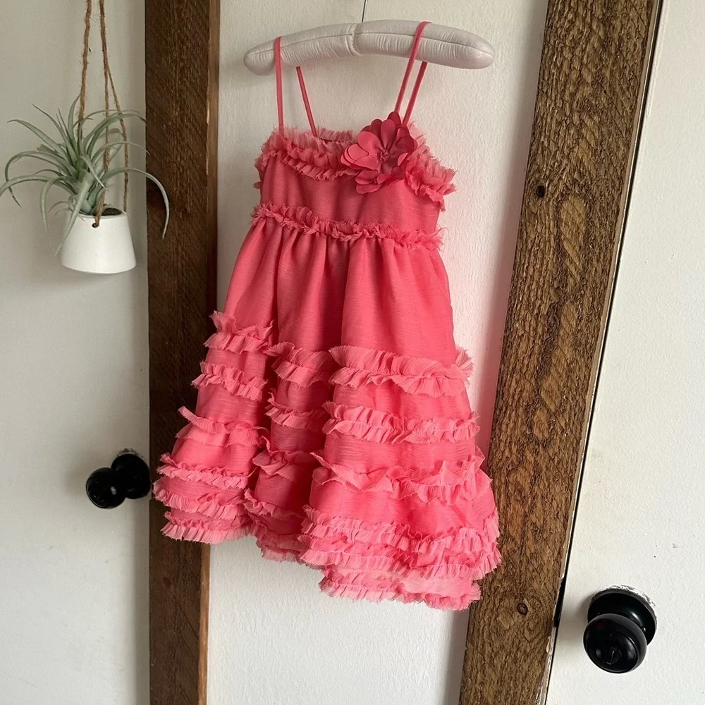 Like new Baby Gap 18-24 Months Girl Pink Passion Tulle Tier Ruffle Dress